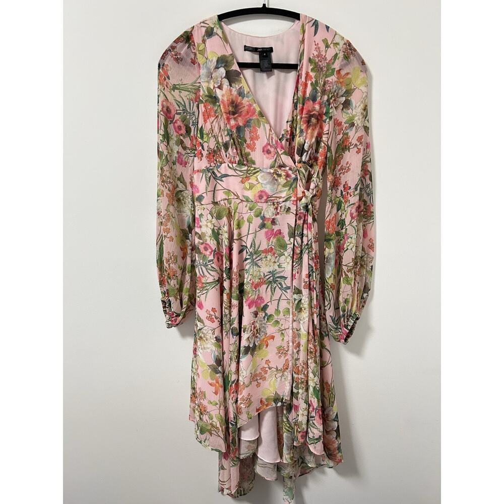 Jay Godfrey Womens Eldon Dress Pink Size 4 long sleeve‎ Floral Wrap Midi Lined - Picture 2 of 11